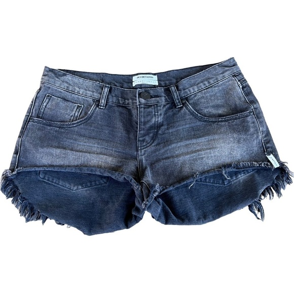 One Teaspoon Bonitas Distressed Denim Cut-Off Shorts Size 29 Frayed Button Fly - Picture 1 of 10